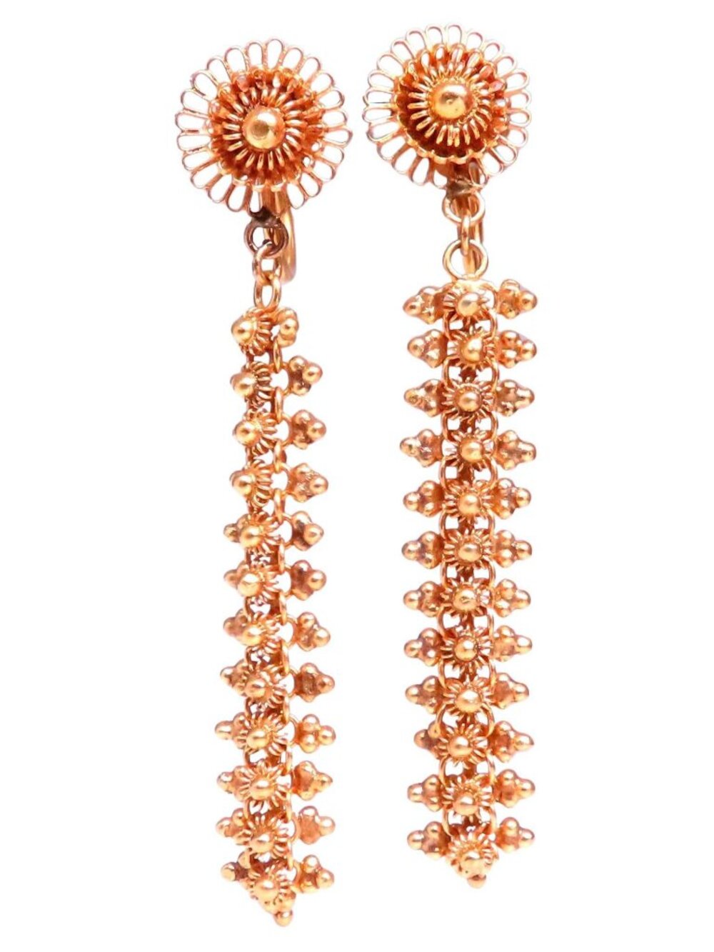 Classic Byzantine Turn Screw Non Pierce Dangle Earrings 18Kt Gold*